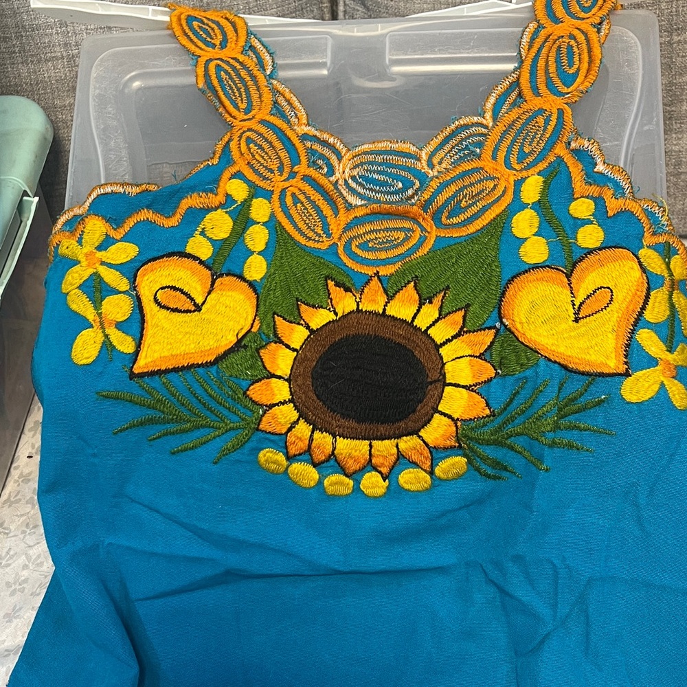 Vibrant Blue Sunflower Embroidered Tank Top